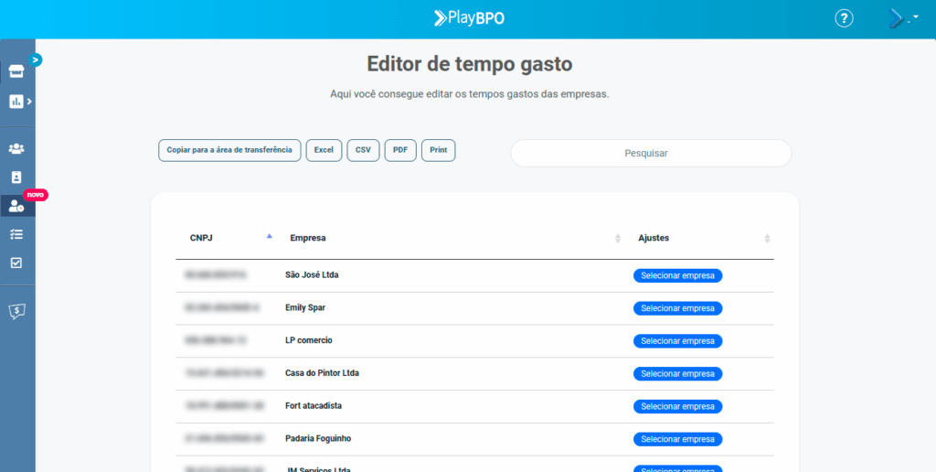 Editor de Tempo Gasto na PlayBPO